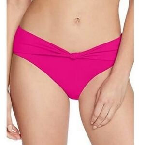 NEW ROBIN PICCONE Olivia Knot Front High Leg Bikini Bottoms Size M Fuchsia